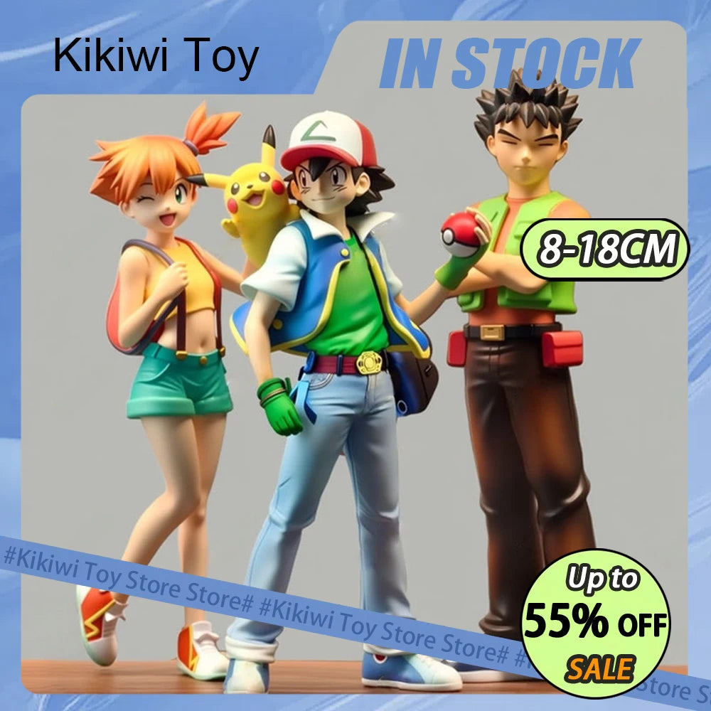 In Stock 8-18cm Ash Ketchum Anime Figure Brock Action Figure Misty Figurine Gk Statue Model Doll Collection Ornament Toys Gifts