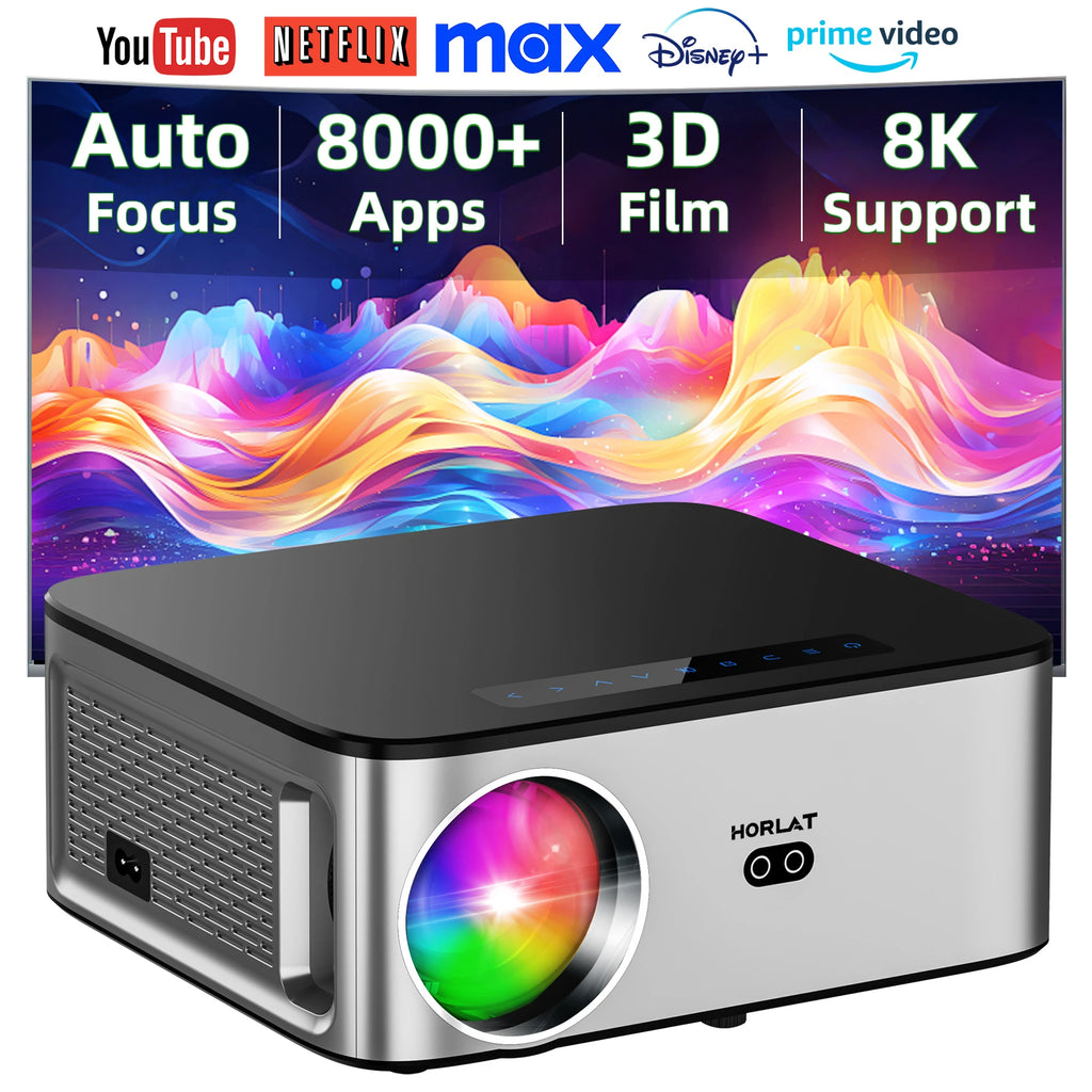 HORLAT New 1600Ansi Beamer Android 4K Outdoor Projector 32GB Rom Full HD 1080P 8K Video Home Theater Auto Focus Keystone 5G WiFi