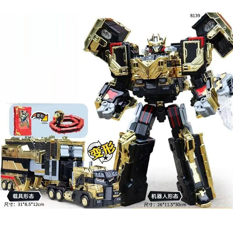 Metal Cardbot 30CM Gold HEAVY IRON Trailer Cargo Truck Transforming Robot Car Card Toy Action Figure Transformation Model Gift