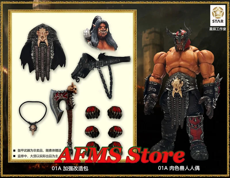 1/12 Scale Collectible WOW Garrosh Hellscream 16cm Ancient Battlefield Berserker Orc Full Set Action Figure Model Doll Toys