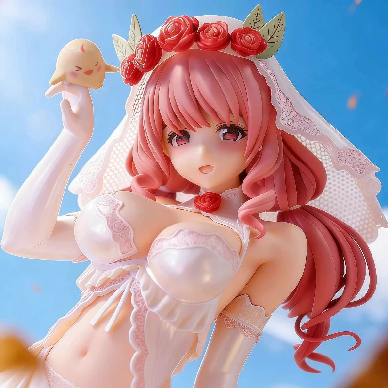 New 24cm Anime Figure Pink Hair Bride Wedding Rose Veil Collectible Statue Desktop Ornament Computer Case Decoration Boxed Model
