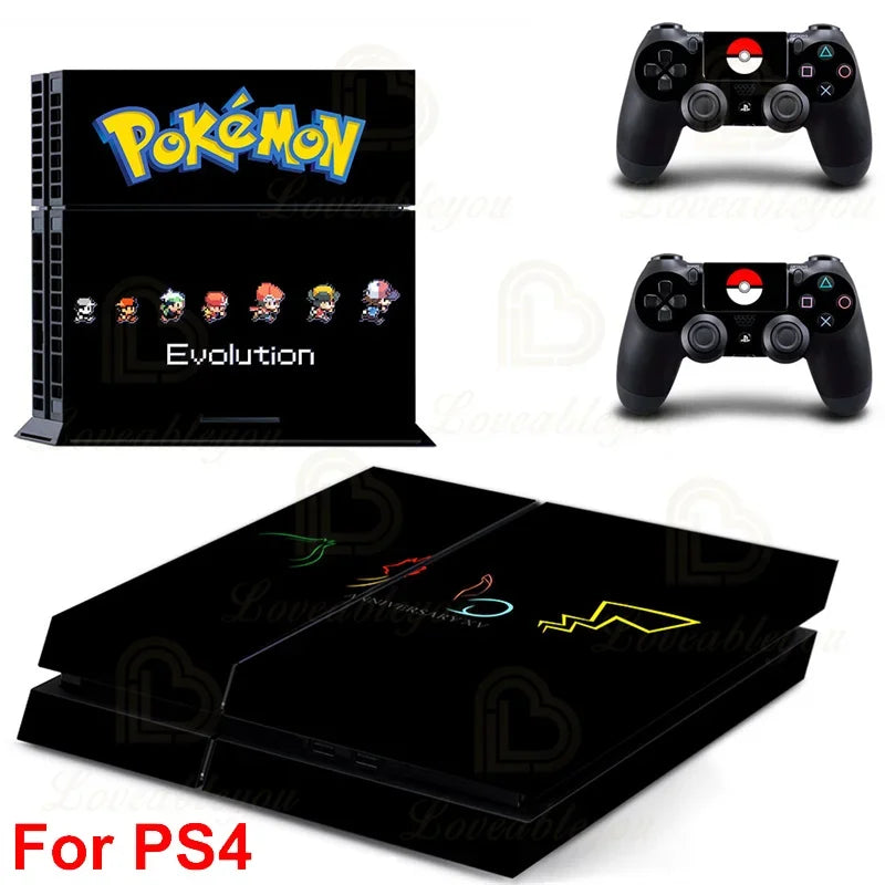 Gengar Stickers for SONY PS4 Pro Slim Console Pikachu Mew Full Body Skin Decals for PlayStation 4 Controller Gamepad
