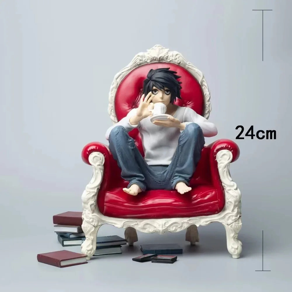 24cm GK Death Note L Lawliet Anime Figure Coffee Watari & L Action Figure Light Yagami Figurine Adult Collectible Model Doll Toy
