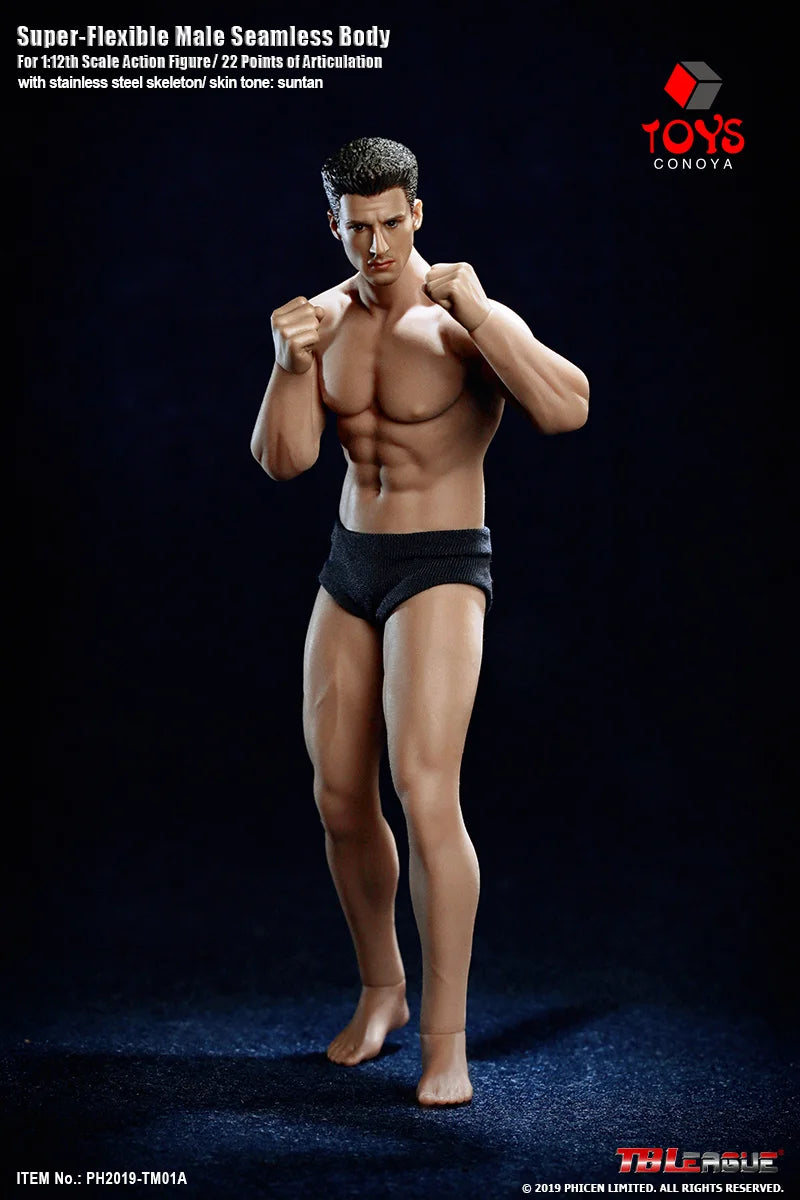 TBLeague Phicen TM01A TM02A 1/12 Suntan Skin Super-Flexible Seamless Steel Stainless Skeleton Male Body 6'' Action Figure Doll