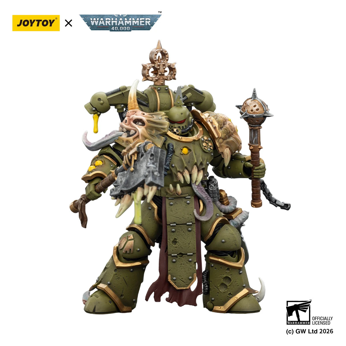 【In stock】JOYTOY Warhammer 40K Death Guard Plague Marine with Bubotic Axe and Plague Knife 1/18 Action Figure Model Toy