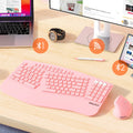 Ergonomische kabellose Tastatur-Maus-Kombination mit Handballenauflage, 2,4-G-Bluetooth-Dualmodus, leisem Klicken, Multimedia-Tasten für Büro/Zuhause