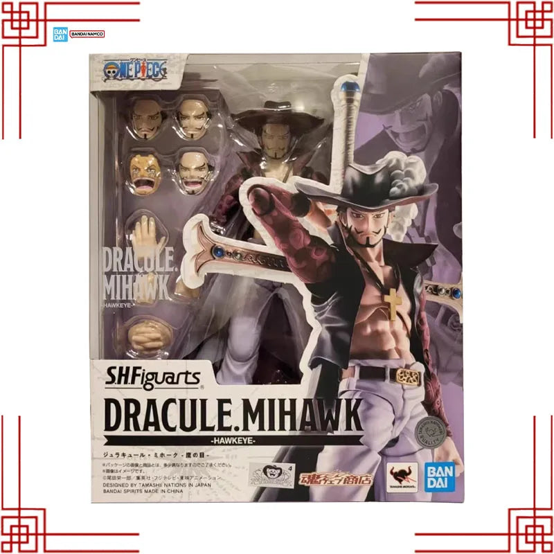 Bandai S.H.Figuarts One Piece Model Kit Genuine SHF Dracule Mihawk Hawkeye Anime Action Figure Collection Model for Toys Gifts