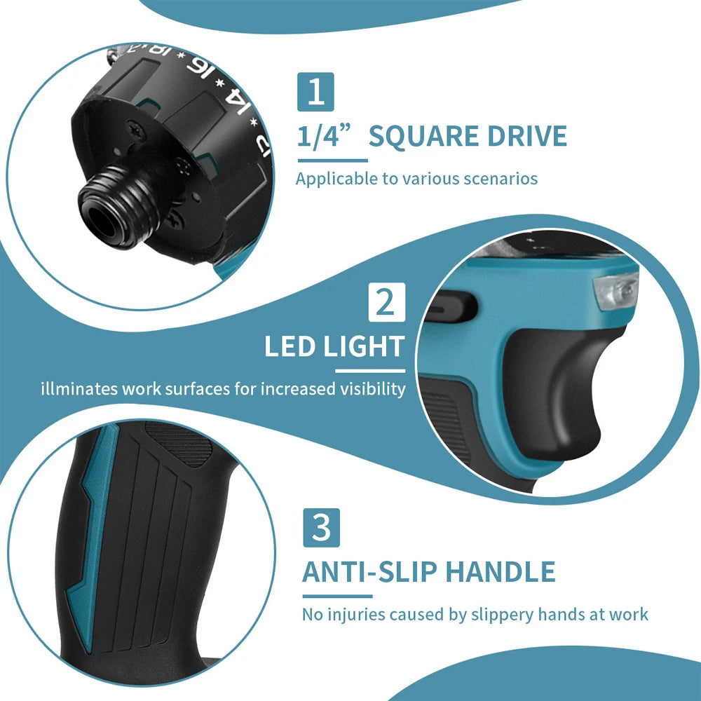 1000W 20+1 Torque 1/4inch Brushless Electric Screwdriver Cordless Electric Drill Power Tool for Makita 18v Battery 280N.m