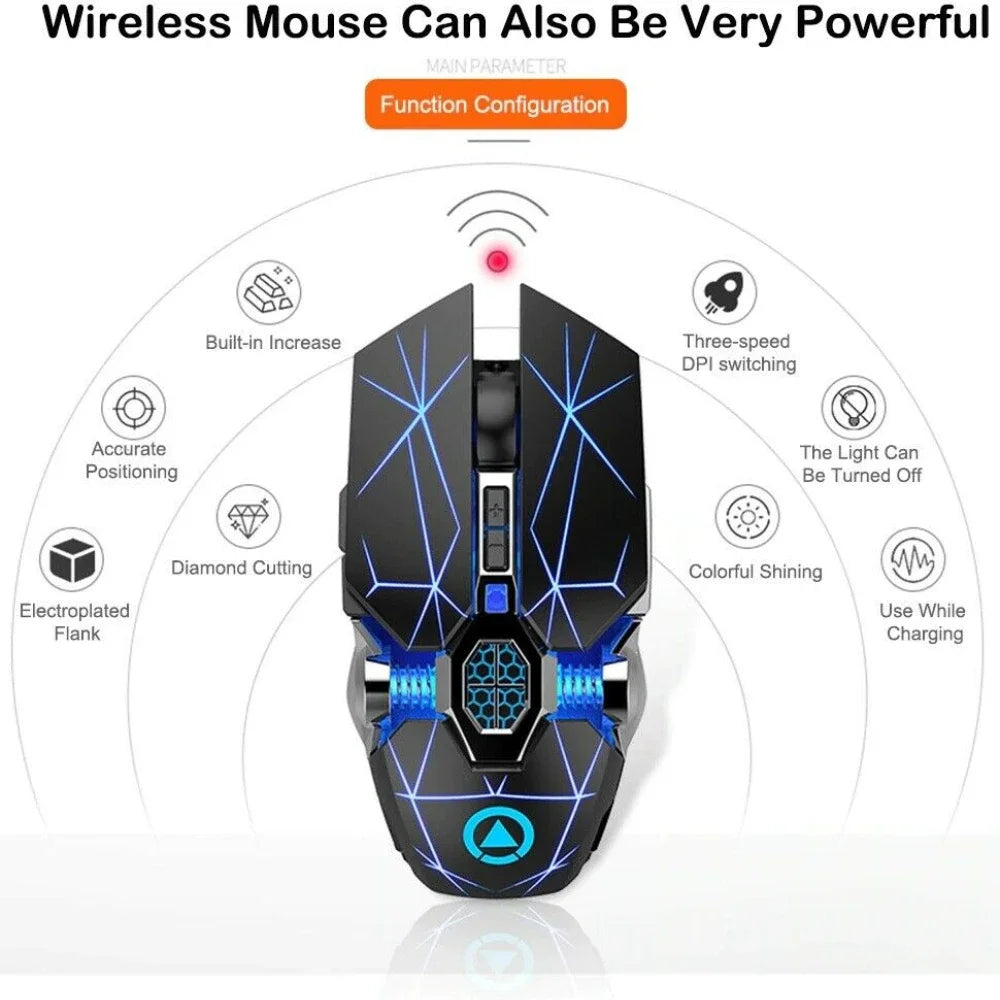 Drahtlose optische 2,4G USB-Gaming-Maus 1600DPI 7-farbige LED-Hintergrundbeleuchtung wiederaufladbare leise Mäuse für PC-Laptop