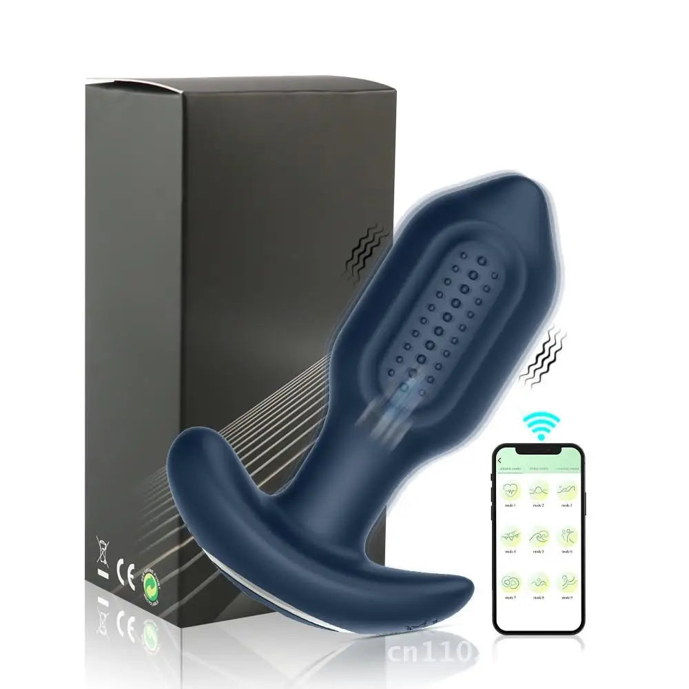 Kleiner King Kong Silikon-Analplug mit kabelloser Fernbedienung, rotierender Twist-Vibration, App-Masturbator, Unisex-Sexspielzeug, Schwarz/Blau