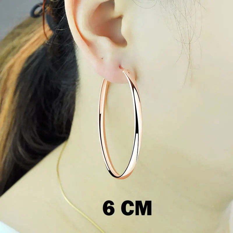 Senlissi - Нови обеци тип халка с позлатено покритие от 18-каратово злато за жени, изработени от сребро 925, размер 3.0 мм, модни обеци, размери 3/4/5/6/7 см