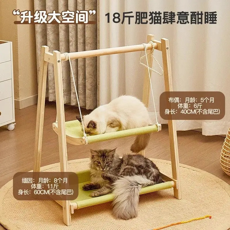 Cat double hammock pet bed cradle small bed cat swing cat nest upper and lower solid wood hammock universal in all seasons