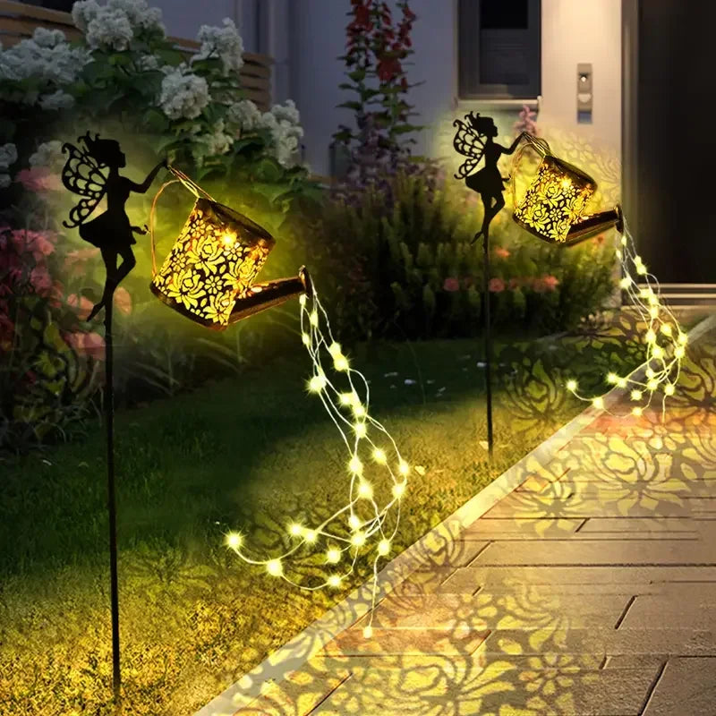 Solar Fairy Watering Can Lights Vintage Metal Garden Decor Outdoor Solar Hanging Kettle Light Waterproof  Villa Yard Decoration