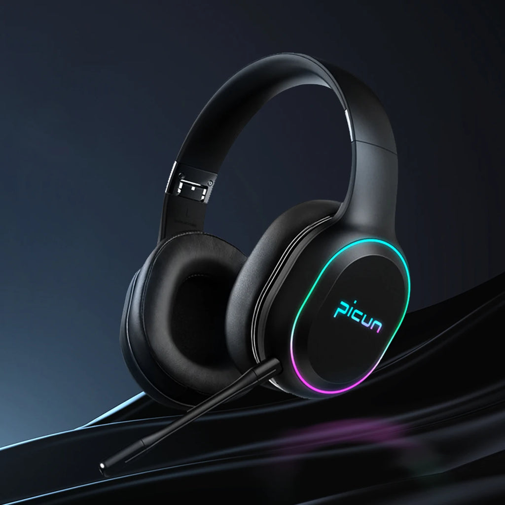 Picun P80X Gaming Headphones Wireless Headset With Mic RBG Light Vibration Bluetooth Hi-Fi Earphone For PS4 PS5 PC Switch 30H