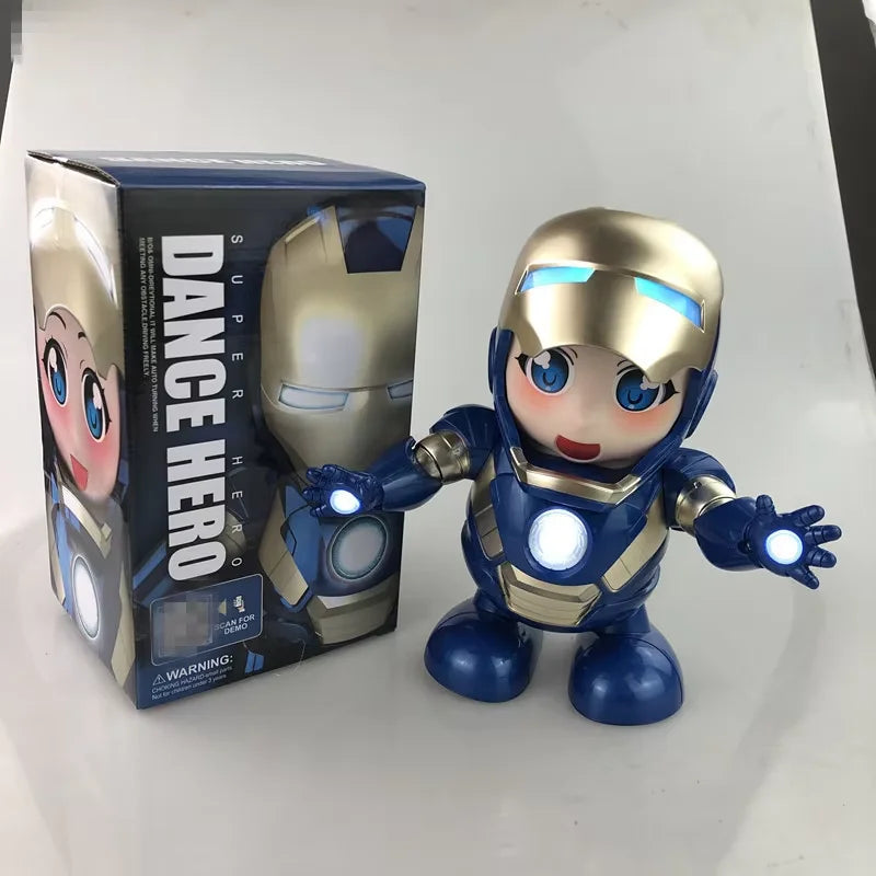 Marvel Iron Man LED Light Action Figure - Singing Dance Spiderman Robot Model Avengers Super Hero Doll for Kids Christmas Gift