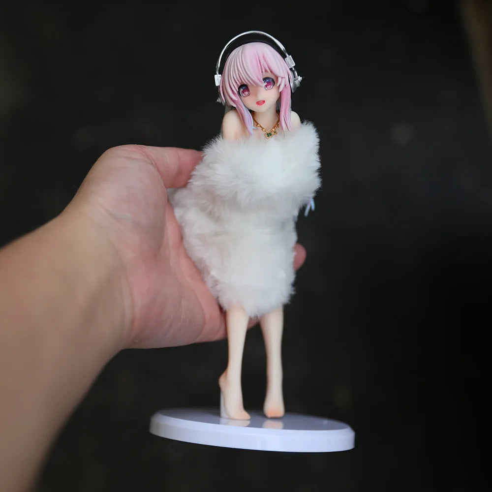 Super Sonico Anime Figure Pvc Collectible Model Fluffy Fur Bikini Style Desktop Decoration Ornament For Anime Collectors