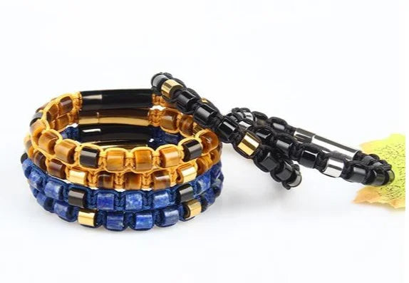 Ailatu 10 teile/los Neue Freundschaft Armband, 6mm Tiger Auge, Lapis Stein, schwarz Onyx Zylinder Perlen Edelstahl Schmuck für Männer