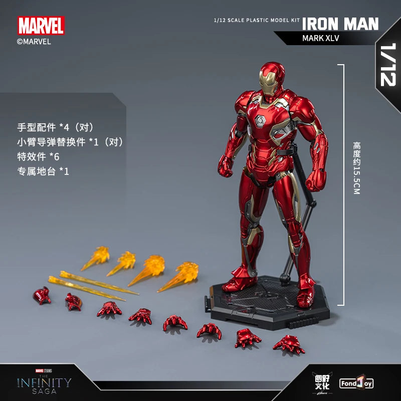 Fondjoy Real Iron Man Mk45 Action Doll Marvel Assembled 1/12 Model Toy Birthday Gift For Boys Collecting Toys And Hobbies