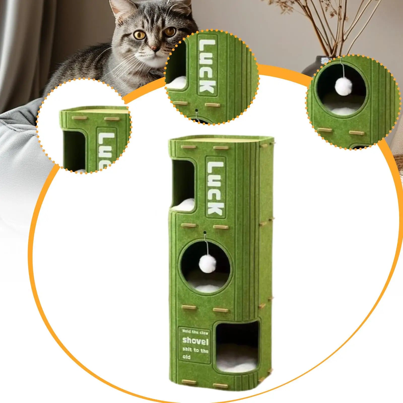 3 Storey Cat Bed Cave Hideaway Scratch Resistant Cat House Covered Tunnel Condo for Indoor Outdoor Cats Resting Multiple Cats