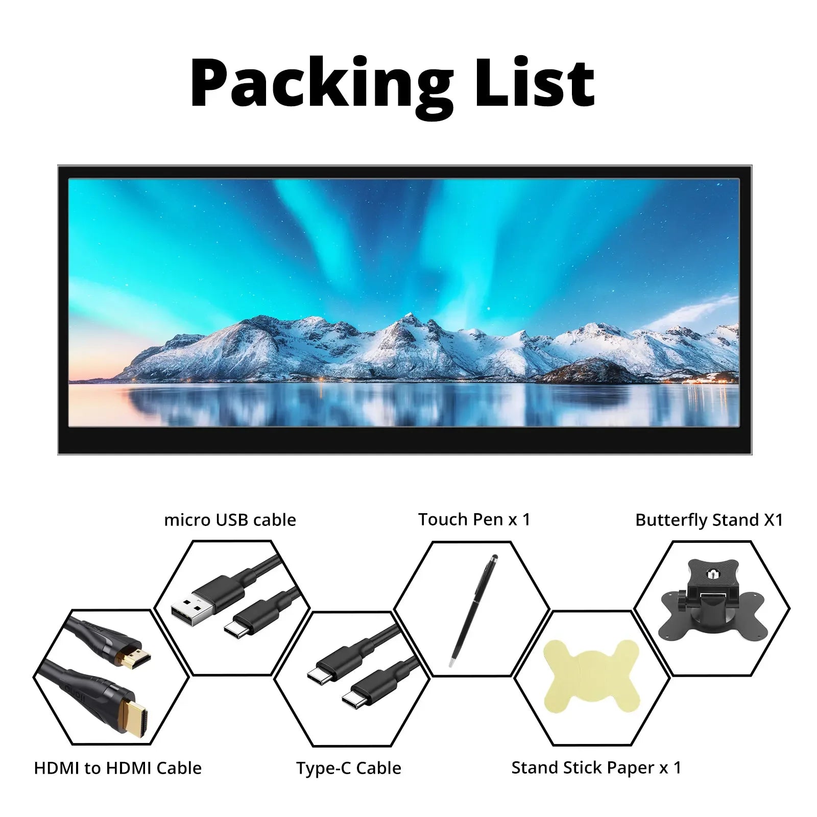 12.3/14.5 inch TouchScreen Monitor HDMI & Type C 1920x720/2.5K IPS Display LCD Bar Computer Temp Display Widescreen