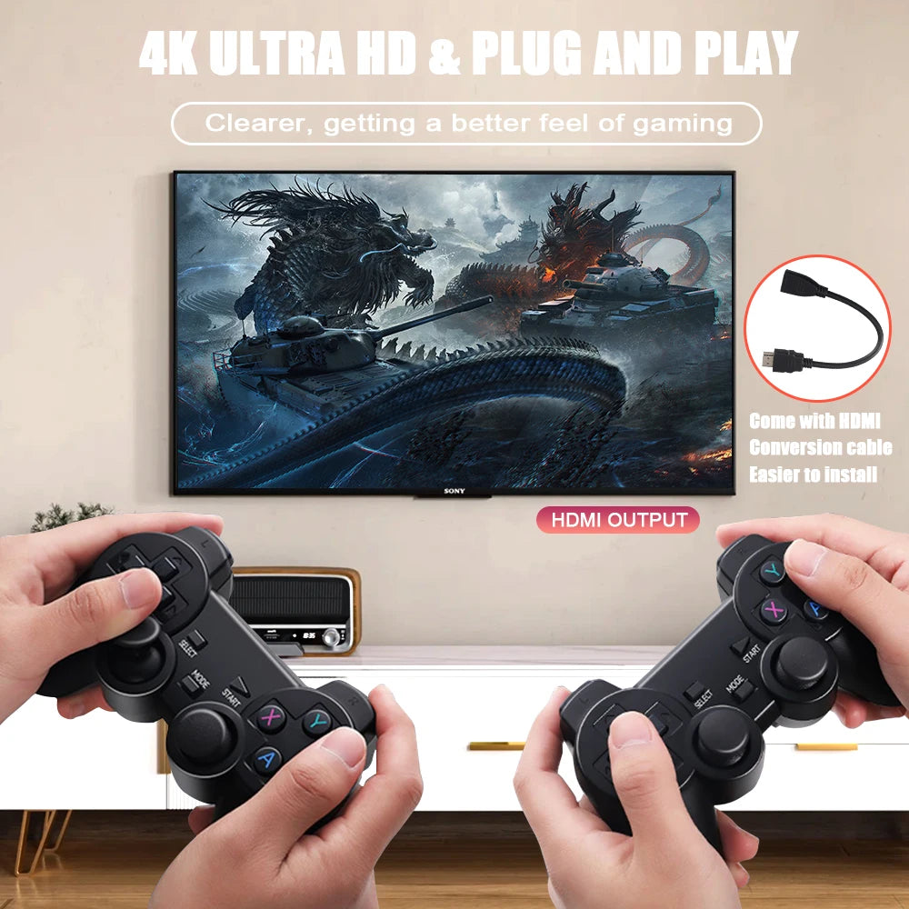 GD10 Retro Game Stick 256G 4K HD Console - Twin 2.4G Wireless Controllers, 58000 Games for PSP Christmas Gift