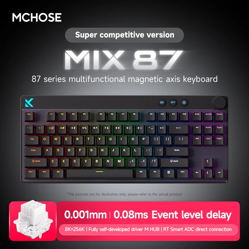 MCHOSE MIX87 Magnetic Swtich Keyboard Wired Gaming Keyboard 8K+256K Esport 0.08ms Low Latency E-Sports Custom Gamer Accessories
