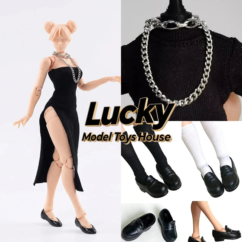 1/12 Mobile Suit Girl High Slit Cheongsam Dress Mini Necklace Flat Bottom Loafer Shoes Toys Accessory For 6" Romankey Body