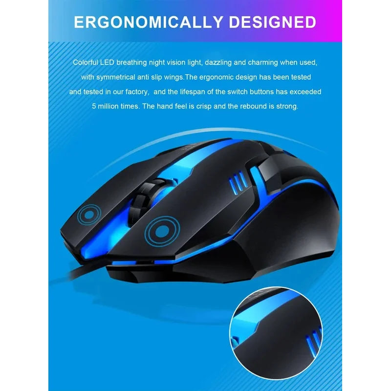 Glow Mechanical Feel Wired Keyboard and Mouse Set, ergonomic design, suitable for both gaming and office use