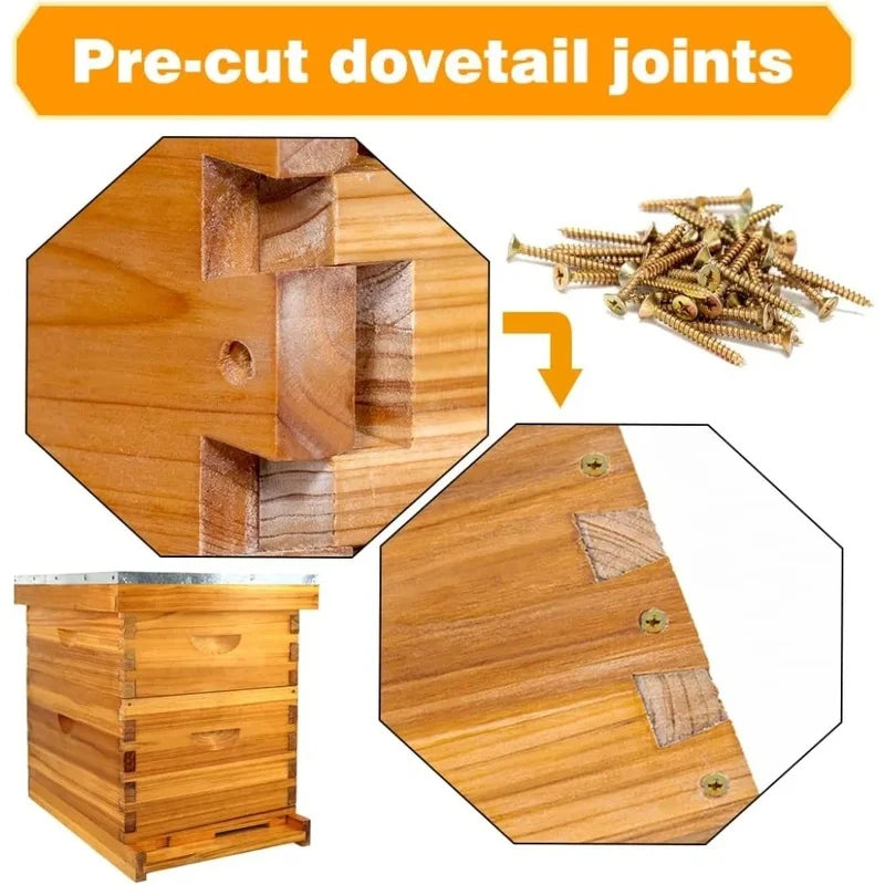 Complete 8 Frame Beehive Kit with Beeswax Coating, Includes Frames and Foundation Sheets for All Beekeeping Levels