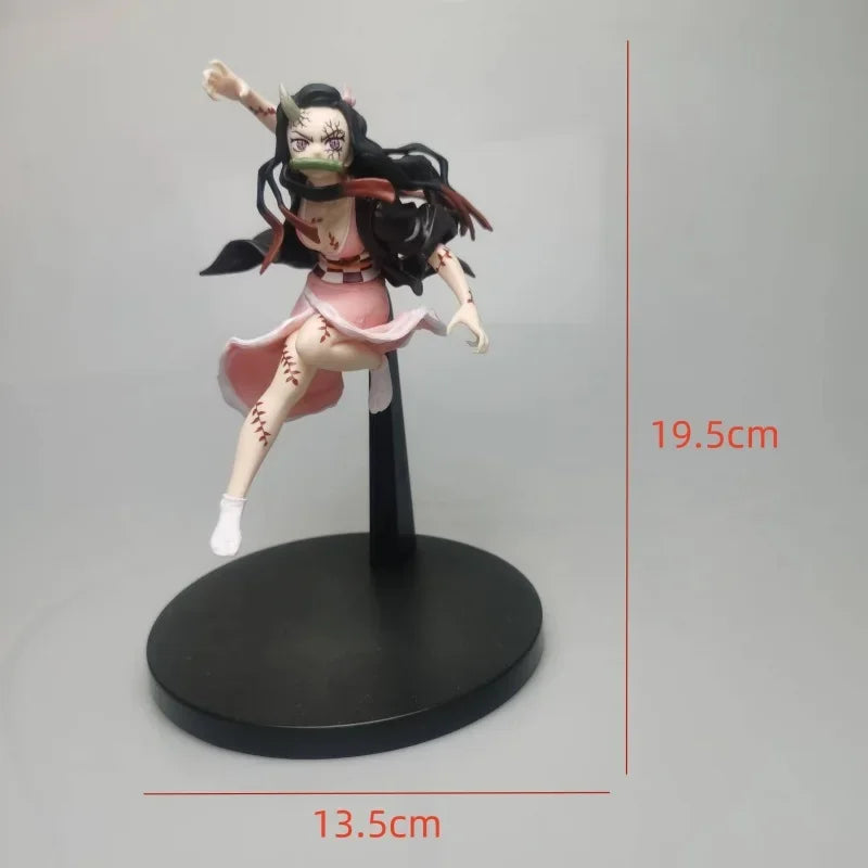 Anime Demon Slayer Tanjirou Muichirou Mitsuri Zenitsu Combat posture Action Figure PVC Model bracket Desk Decor doll Toy Gifts