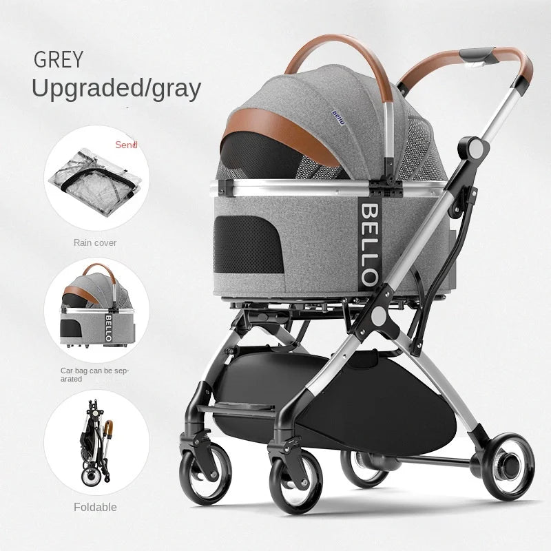 Aluminiumrohr-Zugstange, Haustier-Kinderwagen, Tasche getrennt, Reiseauto, faltbar, 20 kg, faltbar, zusammenklappbarer Kinderwagen für mittelgroße Hunde und Katzen