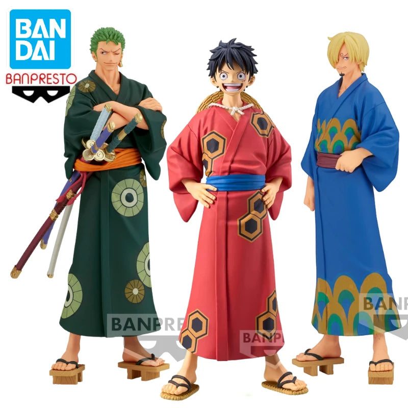 Bandai In Stock BANPRESTO DXF One Piece Monkey D. Luffy Roronoa Zoro Sanji Yukata Anime Action Figure Toy Gift Model Collection