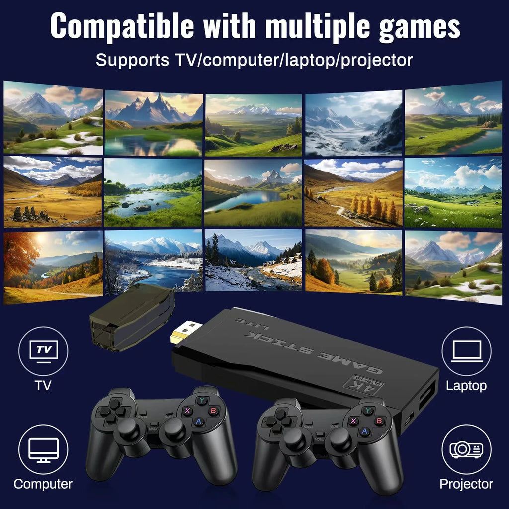 4K TV Game Stick Video Game Console 64G Built-in 20000+ Games Wireless Controller Gamepad Retro Handheld Game Player