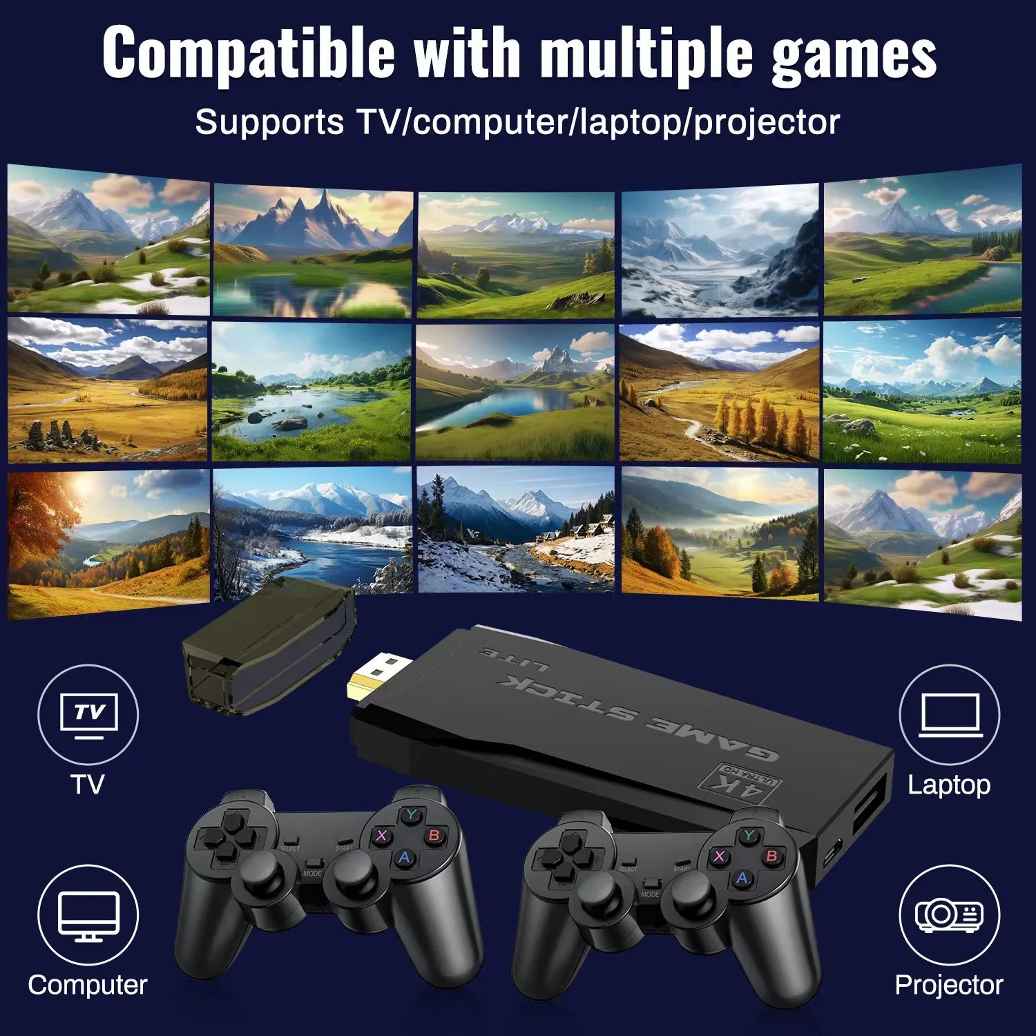 4K TV Game Stick Video Game Console 64G Built-in 20000+ Games Wireless Controller Gamepad Retro Handheld Game Player
