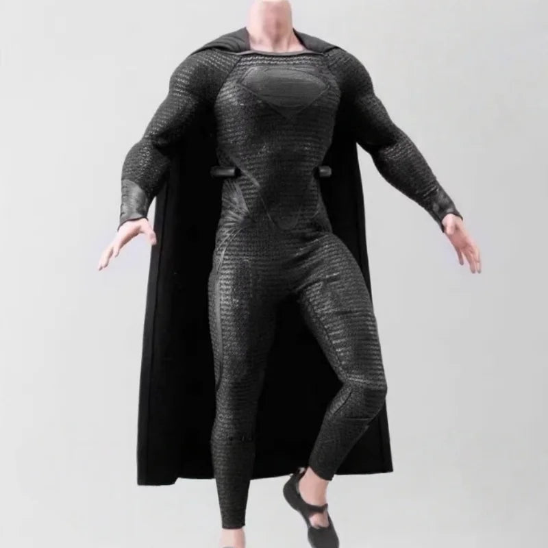 New Combat Suit Sn02 1/6 Scale Soldier Black Battle Suit With Cape Superhero Tight Body Fit Jumpsuit For 12inch