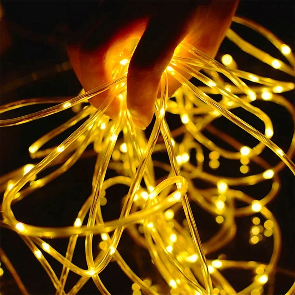 7M/12M/22M/32m Outdoor Solar Tube Rope Led Light Garden Christmas Decoration Fairy String Light Outdoor Wedding Party Led Lamp