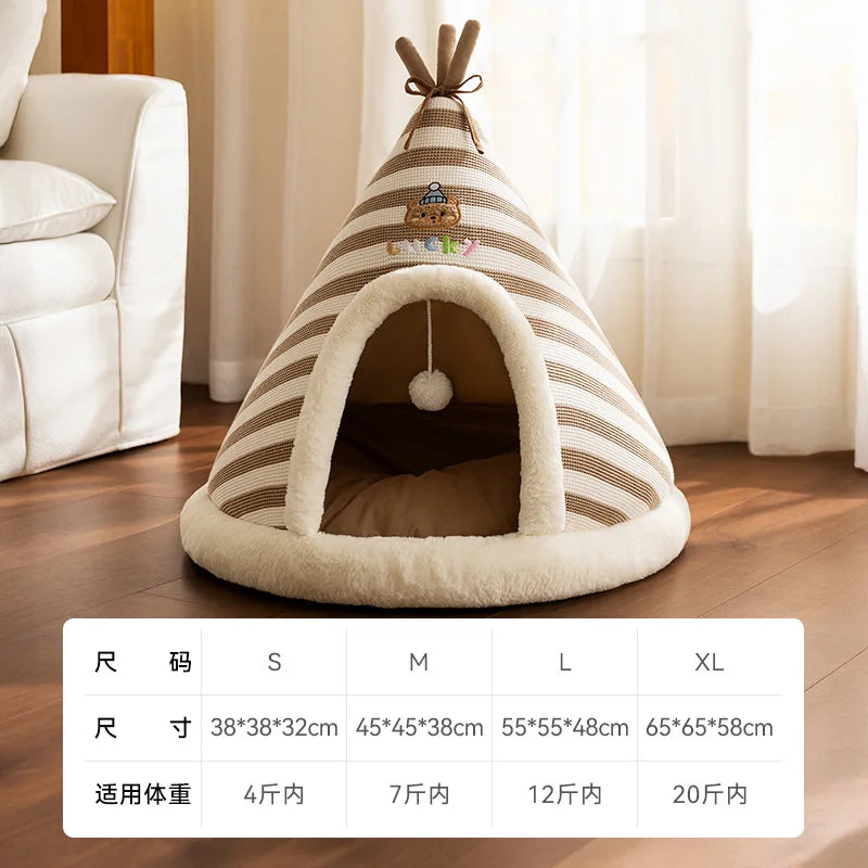 Cat Nest Autumn Winter Round Knitted Tent Nest Thickened Warm Mongolian Yurt Christmas Cat House Dog Bed Pet Supplies Puppy