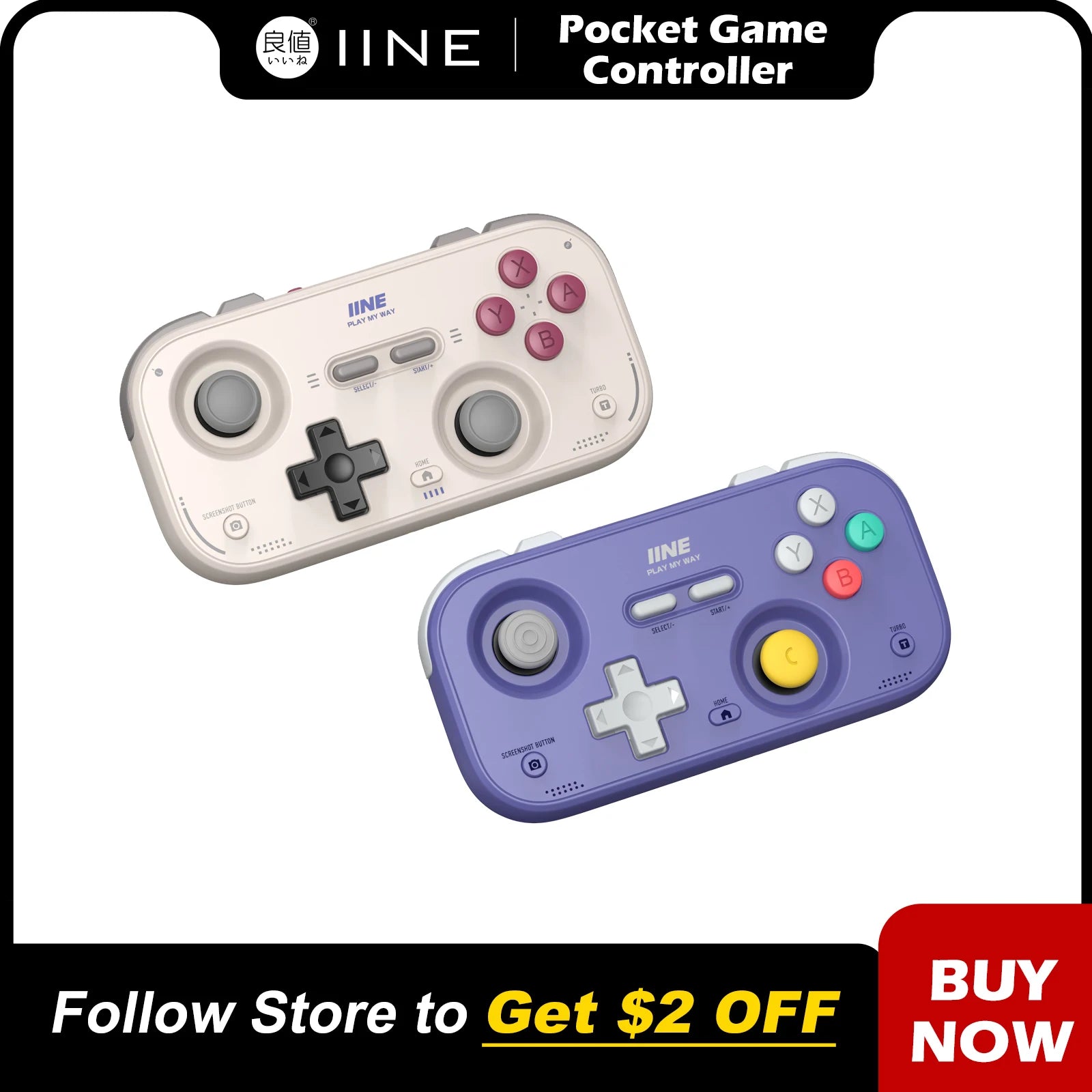 IINE Pocket Retro Game Controller,1000Hz Recessed Stick, Hall Effect Joysticks,Portable Mini Gamepad Customizable Controls