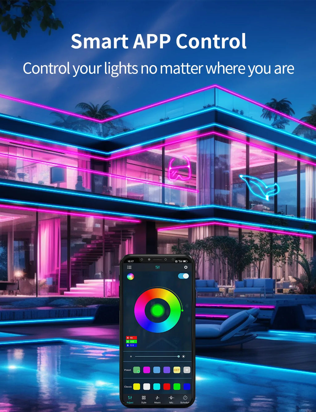 Smart App LED Strip Lights SMD 5050 RGB APP Remote Control Flexible Ribbon Diode Lamp Tape TV Backlights Game Room Home Decor