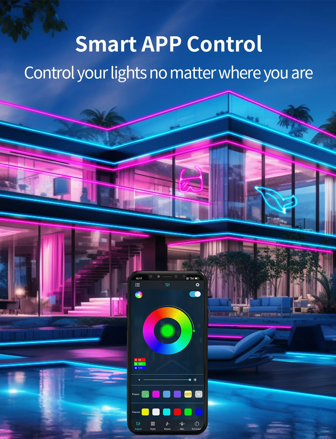 Smart App LED Strip Lights SMD 5050 RGB APP Remote Control Flexible Ribbon Diode Lamp Tape TV Backlights Game Room Home Decor