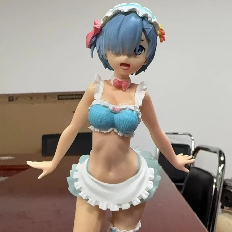 BANDAI 23CM Rem Anime Figure Re:Zero kara Hajimeru Isekai Seikatsu Kawaii Ram Crystal Wedding Dress Model PVC Doll Toys