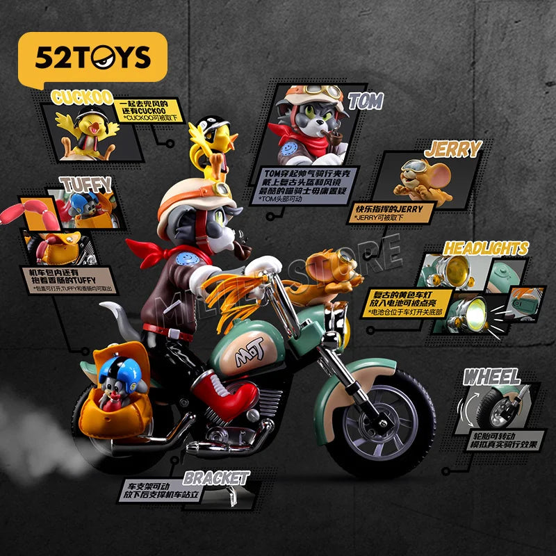 52TOYS 1/12 Classic Short Animated Series TOM JERRY Cat Mouse Retro Motorcycle 6in 18CM Full Set Figures Model