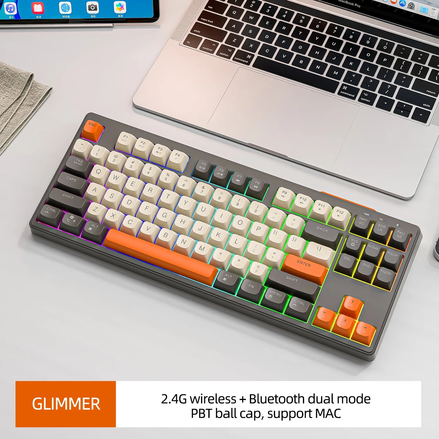 M87 Wireless Keyboard and Mouse Combo, Bluetooth Dual Mode, PBT,Backlit,Rechargeable Keyboard Mouse Kit for Silent Office Gaming