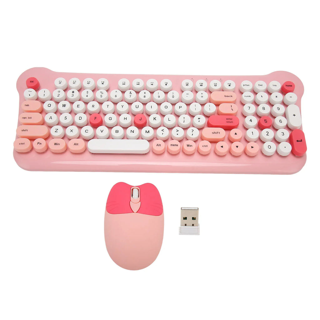 Colorful Keyboard and Mouse Plug and Play Wireless Keyboard and Mouse Set Responsive with Round Keycaps for Laptops PC Desktops