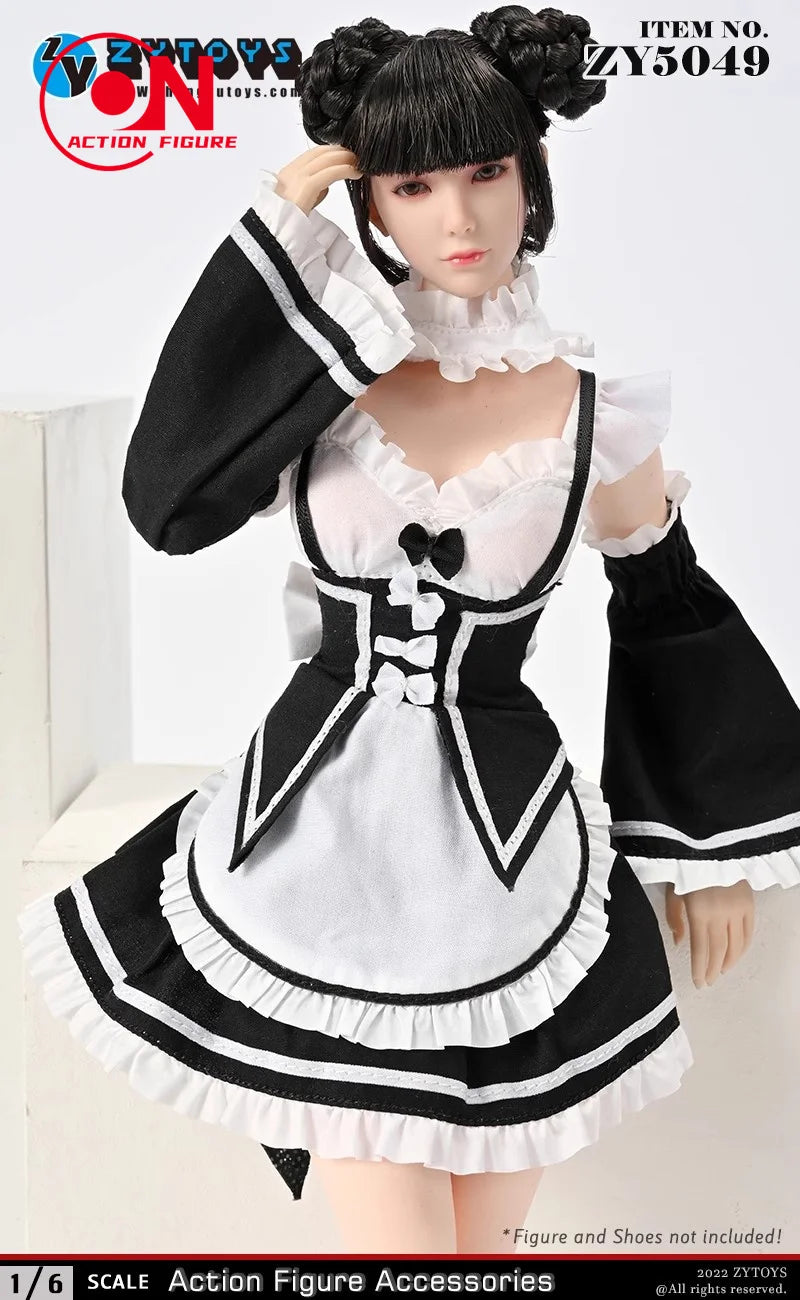 ZY5049 1/6 Female Maid Outfit Maid Dress Armband Bow Tie Set Clothes Model Fit 12-inch Soldier Action Figure Body