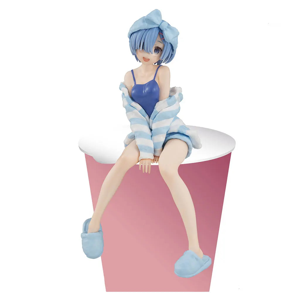 14CM Anime Re:Life In A Different World From Zero Figure Ram And Rem Pajamas Instant Noodles Press Sitting Position Anime Model