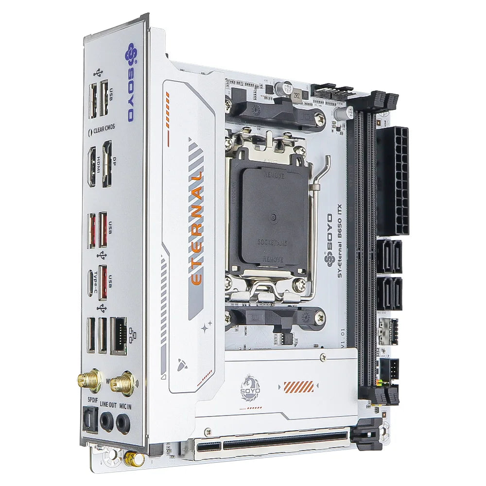 SOYO B650ITX AMD Motherboard AMD Ryzen AM5 DDR5 Supports CPU 7000 8000 9000 Processors Pcie5.0x16 Pcie4.0x4 M.2 ARGB WIFI6