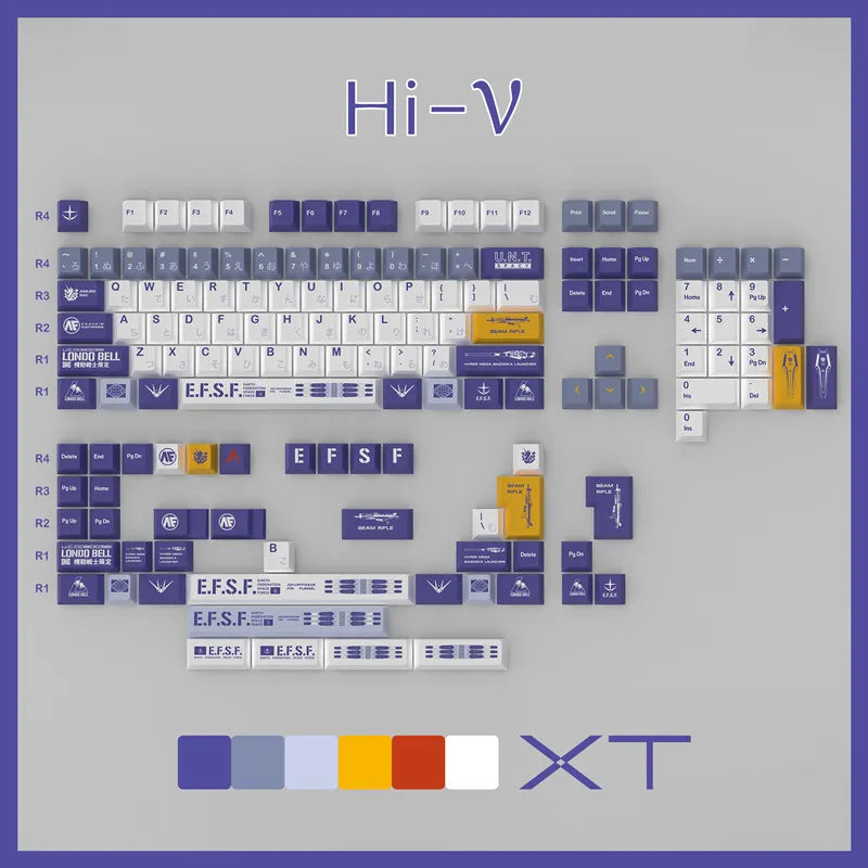 Оригинални XT Design Hi-V клавиши, японски MSN-04II Cherry Profile, 5 странични, сублимационни, 146 клавиша, PBT, пълен комплект за MX превключватели.