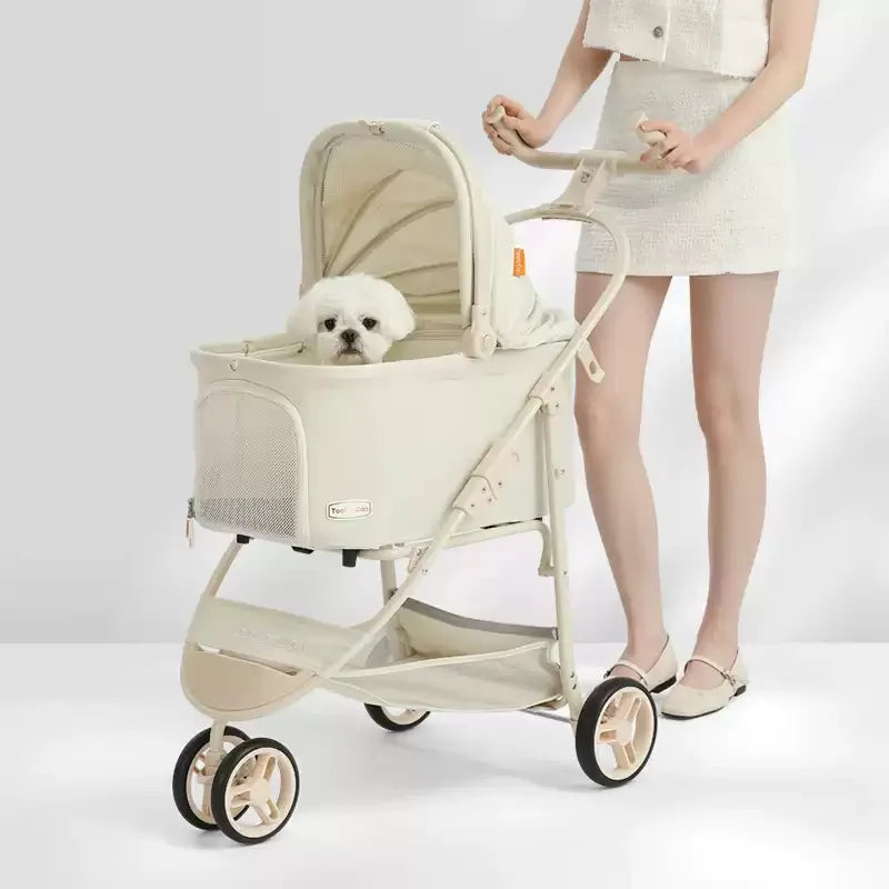 Leichter, faltbarer Haustierbuggy mit abnehmbarer Transportbox für Hunde und Katzen, geeignet für kleine und mittelgroße Haustiere, ideal für Reisen und Spaziergänge im Freien