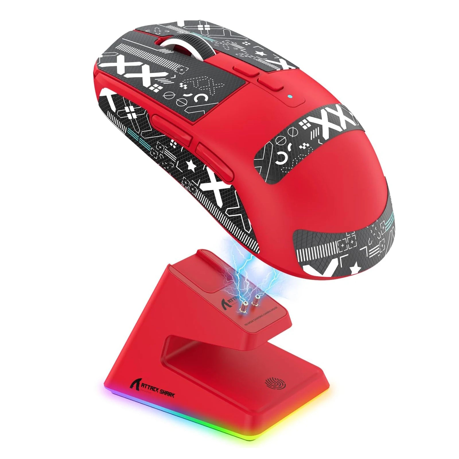 Лека безжична геймърска мишка ATTACK SHARK X6 с RGB подсветка, зареждаща база, три режима, 26K DPI, оптичен сензор PAW3395
